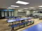 Interior of modular lunchroom inplant with seating inside industrial warehouse