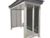 Exterior view of a steel-framed bus shelter with floor-to-ceiling tempered glass panels, a beige finish, hip roof, and integrated bench seating.
