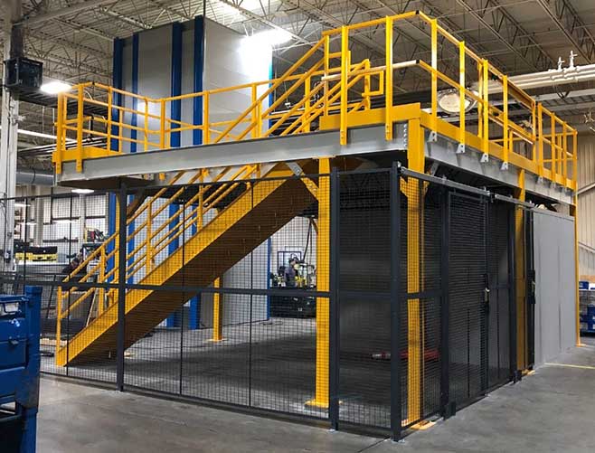 Mezzanine with wire partitions